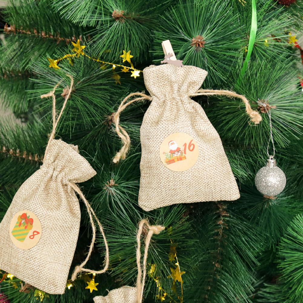 Advent Calendar Bags Set 24 Days Burlap Advent Calendar Drawstring Bags DIY Christmas Embellishments With Clips