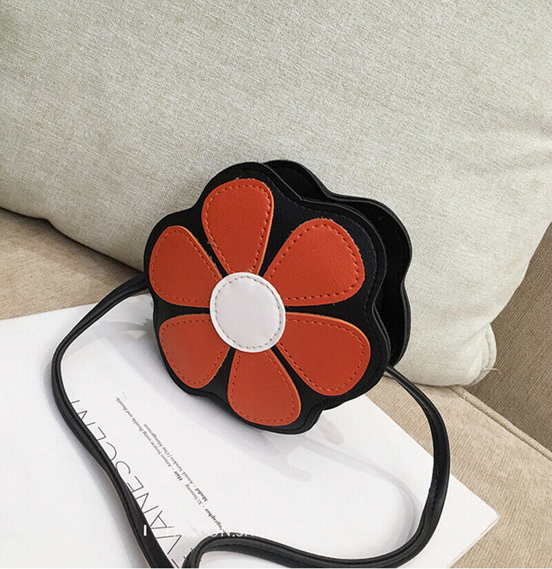 Sommer børn søde håndtasker blomsterformede punge pu læder skulder crossbody taske til børn småbørn piger: Orange