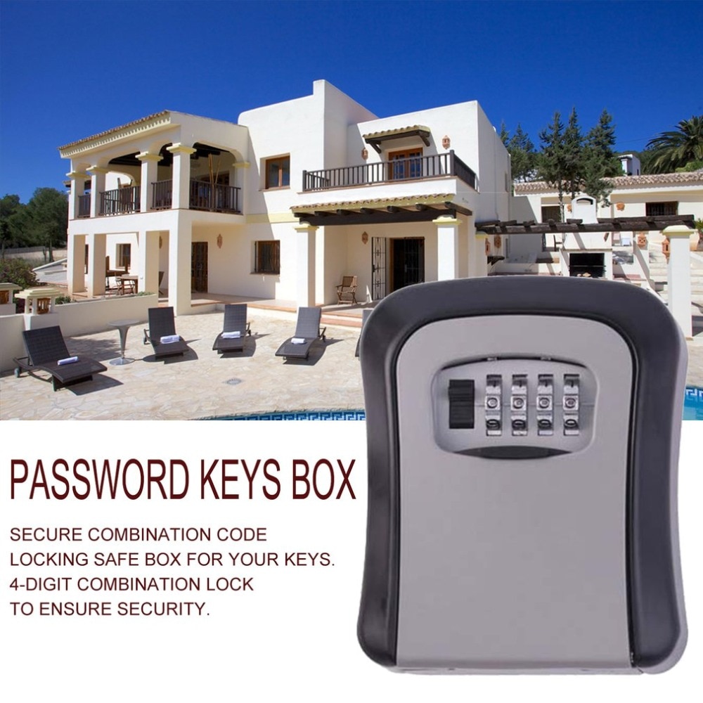 Key Safe Box MetalKey Lock Box Wall Mounted Aluminum alloy Weatherproof 4 Digit Combination Key Storage Lock Box