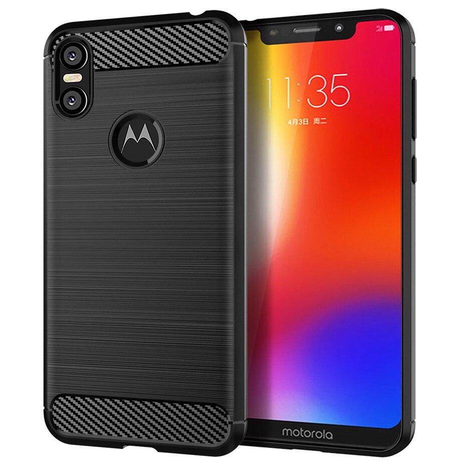 Whyes-funda de silicona para Moto One, funda de móvil suave de TPU de fibra de carbono ajustado a prueba de golpes para Moto P30 Play: For Moto P30 Play / Negro