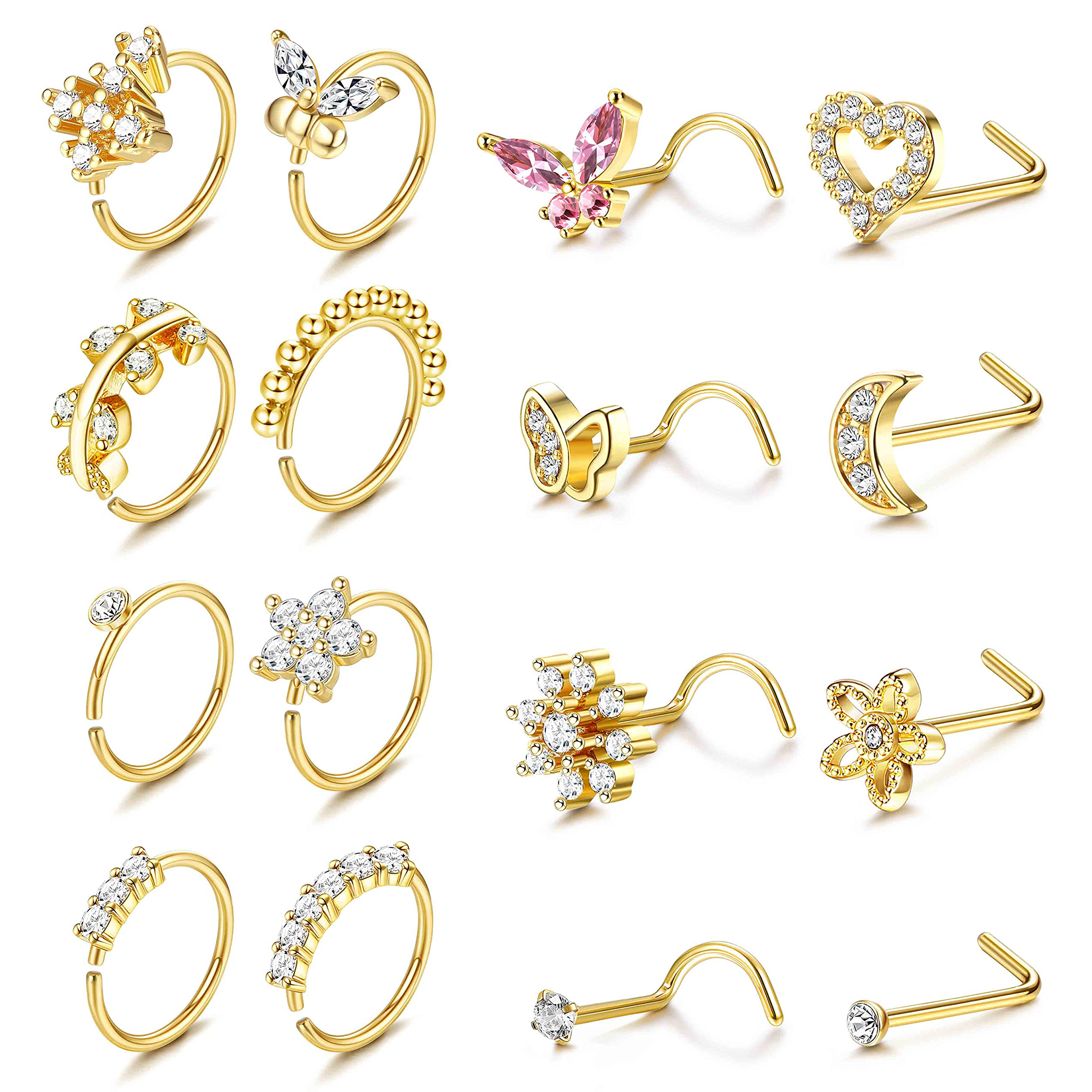 Drperfect-anillos para la nariz para mujer, tachuelas de acero quirúrgico de 20G, aro para la nariz, sacacorchos en forma de L, anillo para la nariz, joyería para Piercing en la nariz