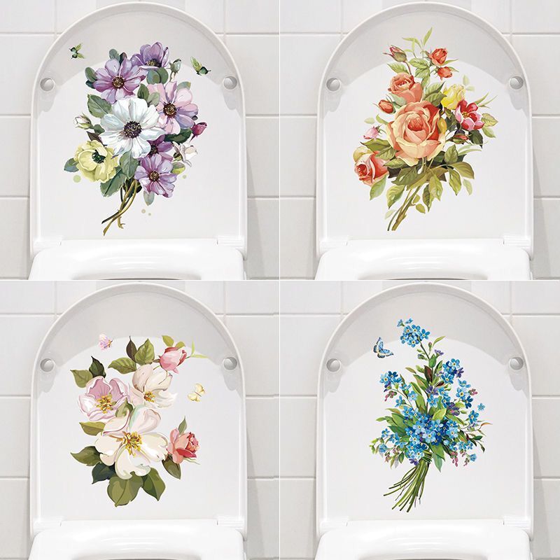 Smukke farverige blomster toilet sæde badeværelse dekoration pvc toilet gulv klistermærker wc indretning toilet bundet hanako kun klistermærker