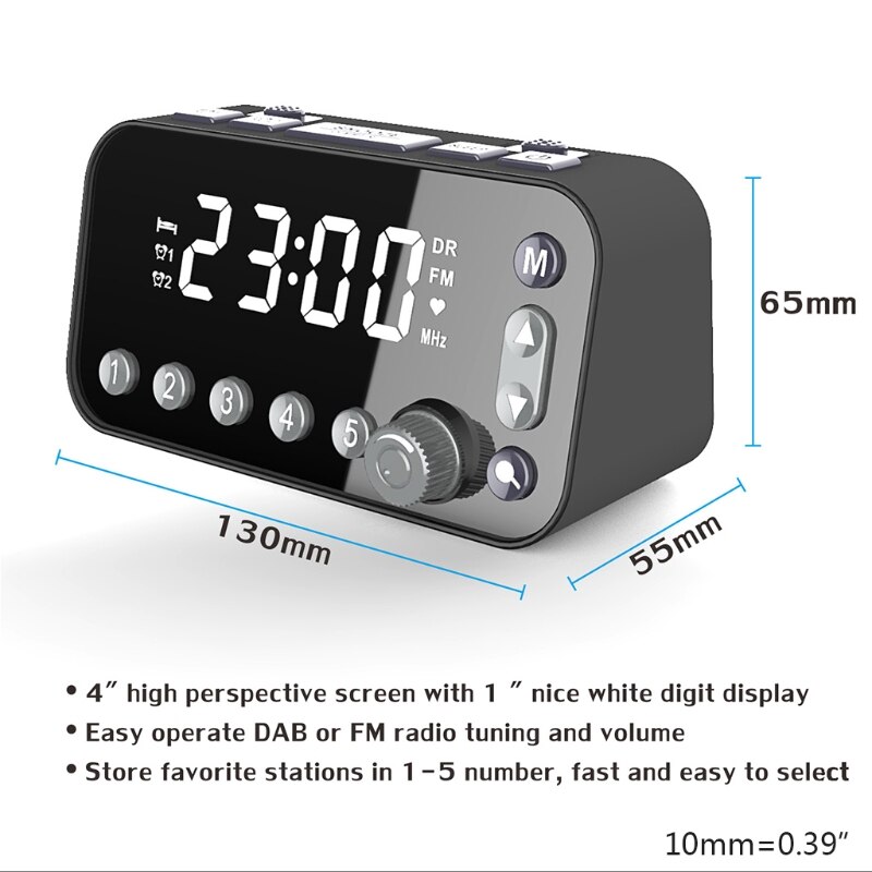 Sängklocka digital väckarklocka med dubbla usb dab/fm radio stor skärm dubbel väckarklocka inställning retro hushållsapparater