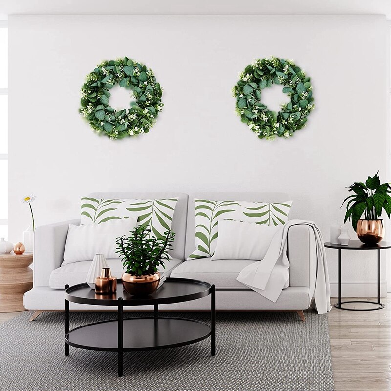 17.72 Inch Wreaths for Front Door, Artificial Eucalyptus Wreath for Front Door Spring Wreath for All Seasons Outdoor