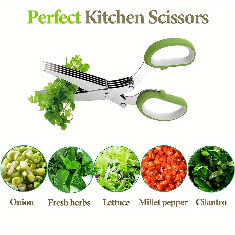 Herb Cutter Scissors 5 Blade Scissors Kitchen Multipurpose Cutting Shear With 5 Stainless Steel Blades & Safety Cover & Cleaning