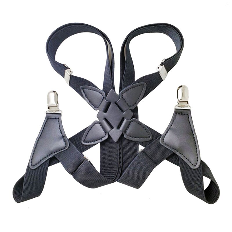 Suspenders Men Wide Adjustable Four Clip-on X- Back Elastic Black Heavy Duty Braces Suspenders Mens