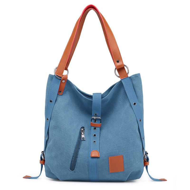 Canvas Schoudertas Dames Crossbody Tassen Herbruikbare Terug Zakken Multifunctionele Mode Reistas Grote Capaciteit: Sky Blue