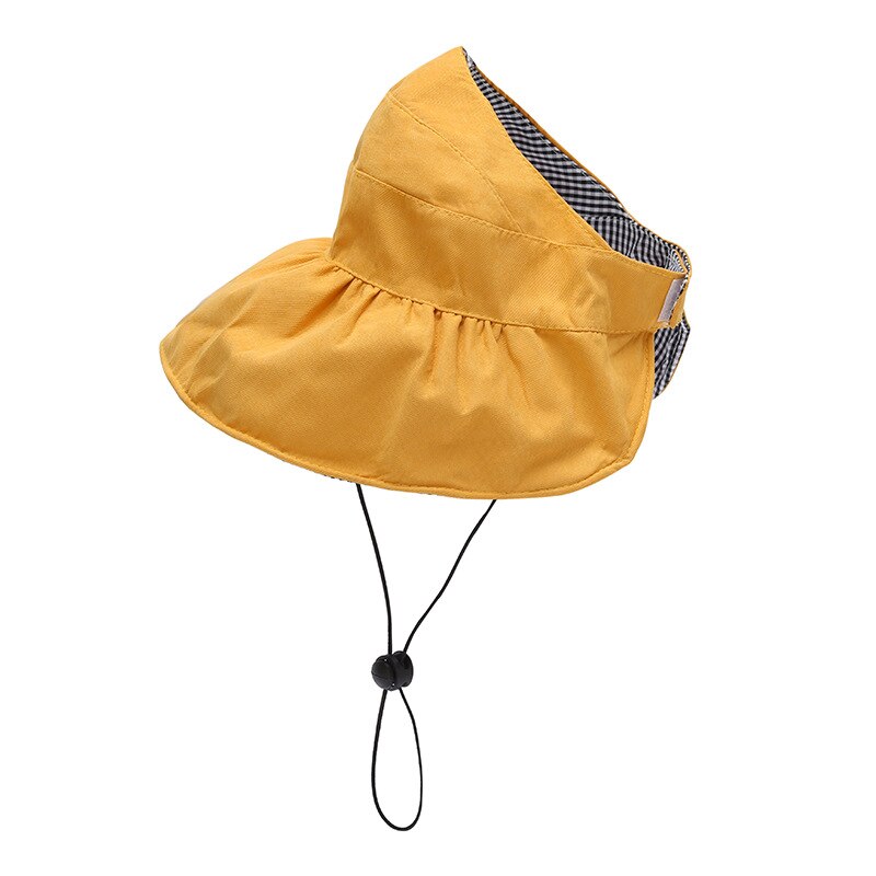 Chapeau d'été pour bébé fille, casquette Double face pliable pour bébé, chapeau seau en coton réglable pour enfants, chapeaux de soleil avec corde à vent,: Yellow