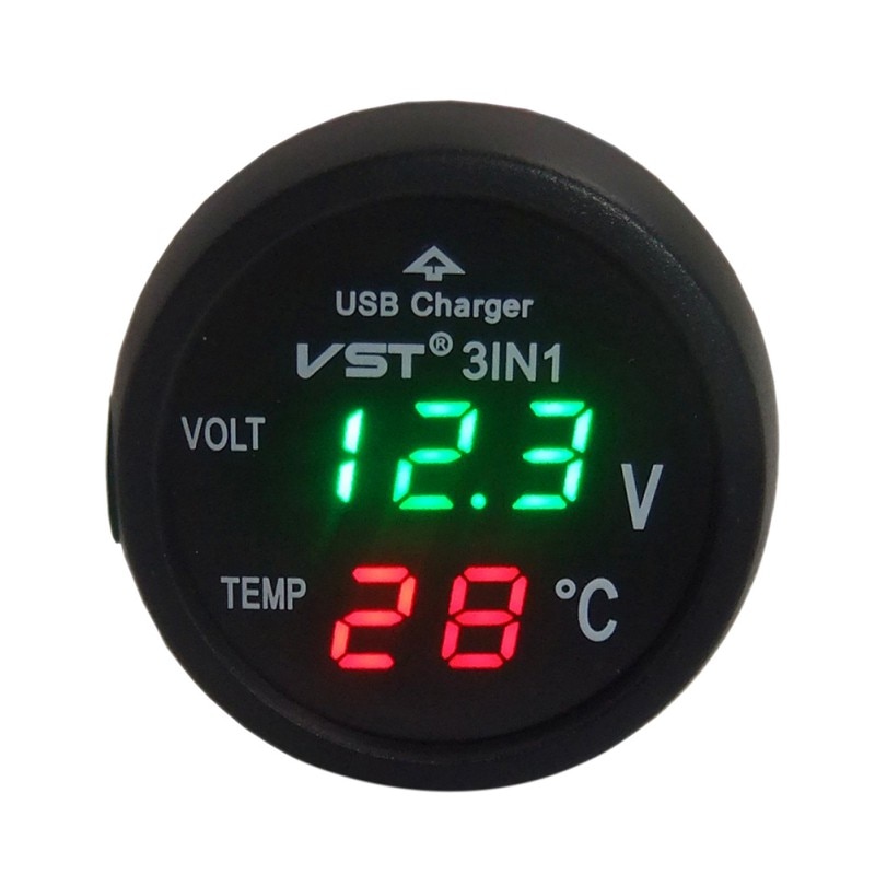 3 In 1 Digitale Led Auto Voltmeter Thermometer Auto Usb Lader 12V/24V Temperatuur meter Voltmeter Sigarettenaansteker