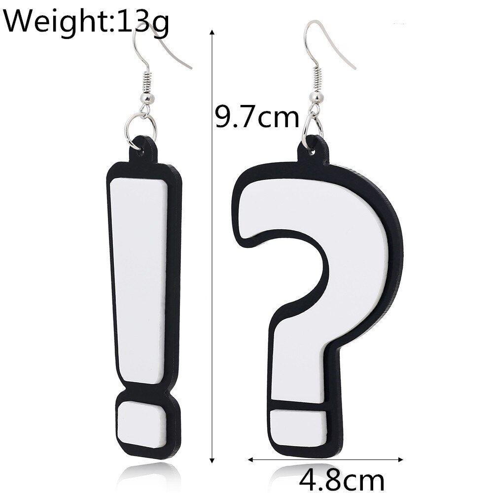 MGaidila,Black and white acrylic exclamation point and question mark combination earrings, the star web celebrity wearing earrin