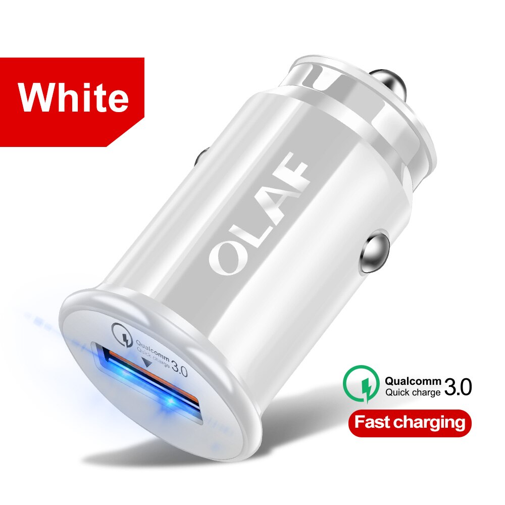 OLAF QC 3.0 ładowarka samochodowa mini USB dla iPhone Samsung Xiaomi Huawei 5V 3A szybkie ładowanie szybkie ładowanie 3.0 samochodów adapter robić ładowarki: biały