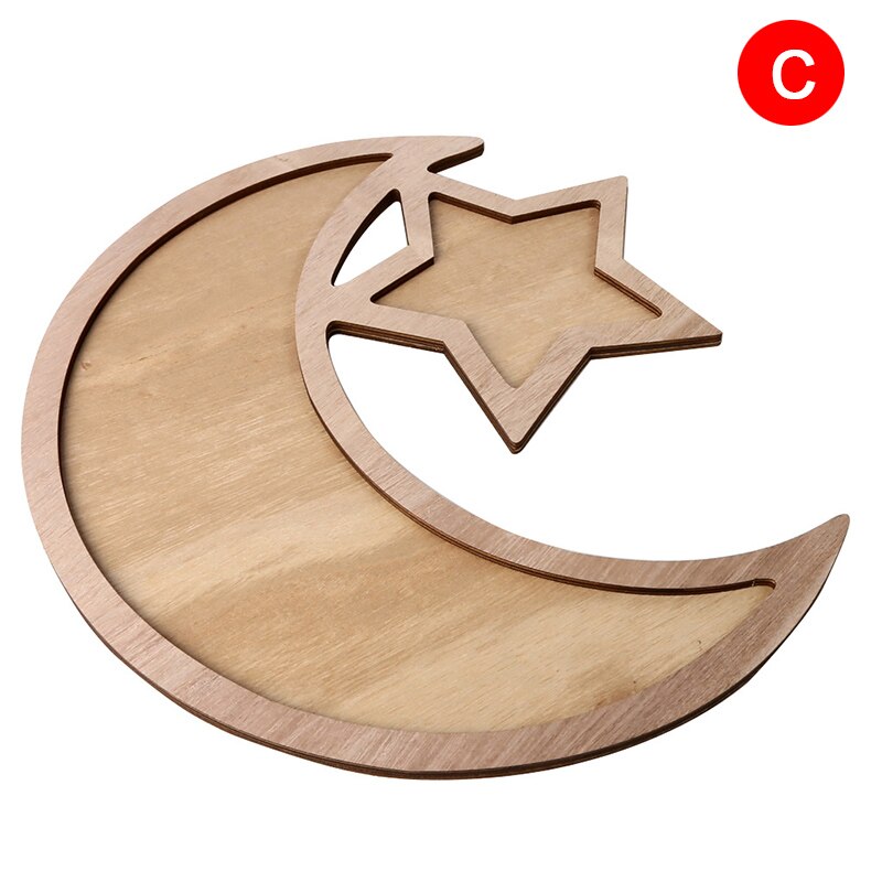 Eid Decoratie Houten Diner Plaat Thuis Ramadan Voedsel Dienblad Moon Star Eid Ramadan Home Party Dessert Decor: C