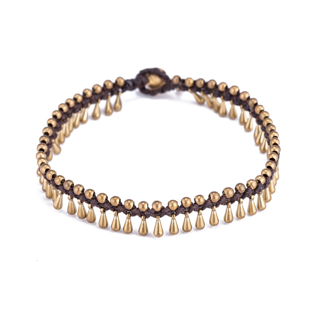 Handmade Anklets For Women Hand-Woven Water Shape Alloy Wax Rope Chain Bracelet Vintage Anklet Foot Chain On The Leg: Default Title