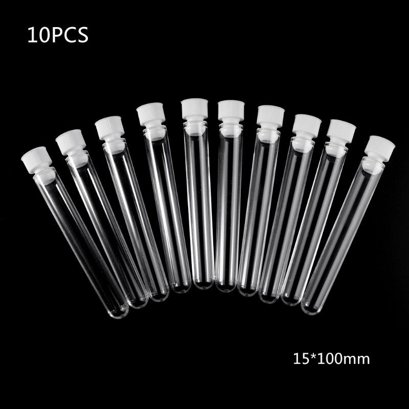 20 piezas tubo de ensayo de plástico transparente de 100x12mm, Vial de tubo de fondo redondo con tapa, suministros de laboratorio de oficina para experimentos: 10Pcs