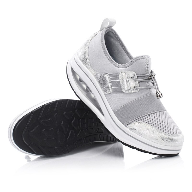 Air Cushion Women Platform Shoes Height Increasing 4.5CM Wedge Sneakers Mesh Toning Shoes For Lady Slip On Comfort Jumping Shoes