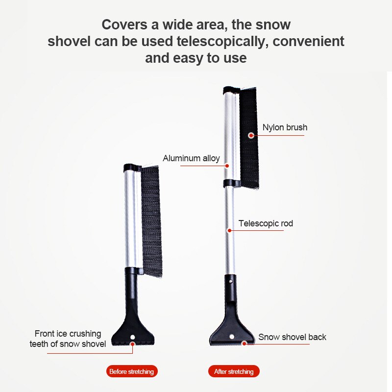 Grattoir à neige extensible, pelle rétractable pour vitres de voiture, brosse transparente, raclette, dégivrage, outil de nettoyage