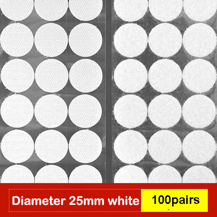 100 Pairs Self Adhesive Dots Round Nylon Black White Strong Self Adhesive Fastener Tape Disc Adhesive Strong Glue 10/15/20/30MM: 25MM White