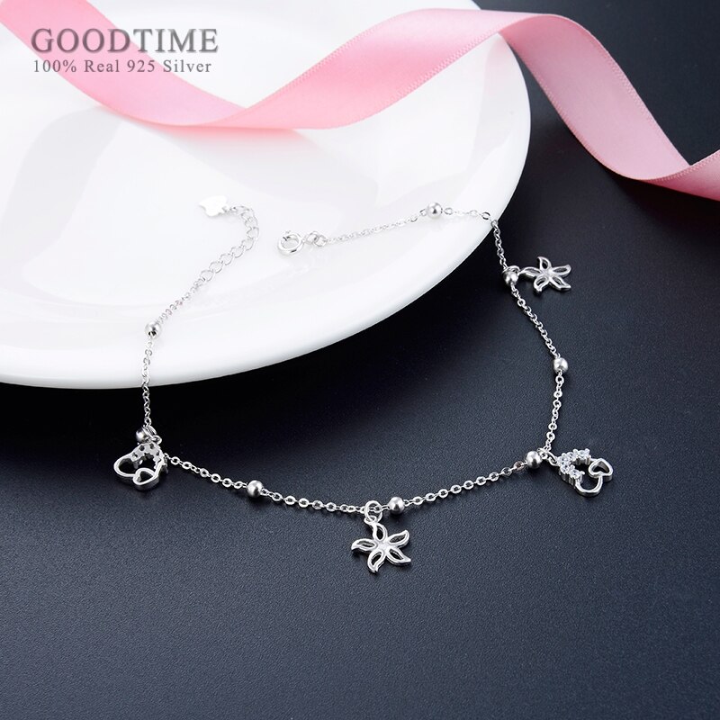 Delle Donne di modo Calzino Davvero 925 Sterling Silver Pentagonale Foglia di Figura di Amore Regolabile Calzino Del Piede Accessori Per Il Vestito Della Ragazza Up