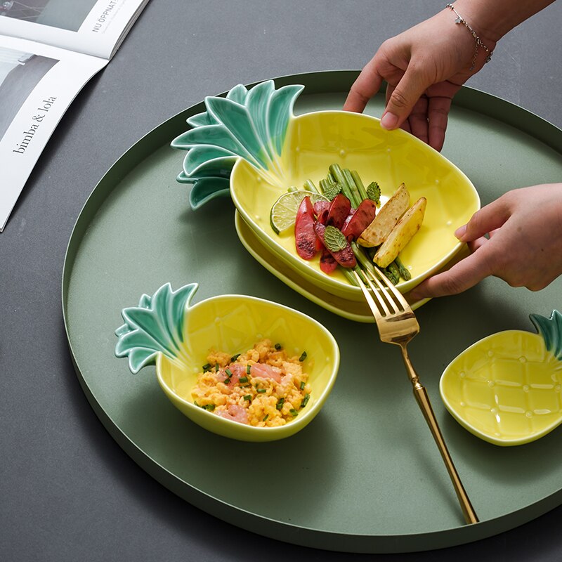 Nordisk keramik ananas ris skål tallerken sæt hjemme frugtsalat dessert skål krydderi fad hovedret sushi tallerken køkken service