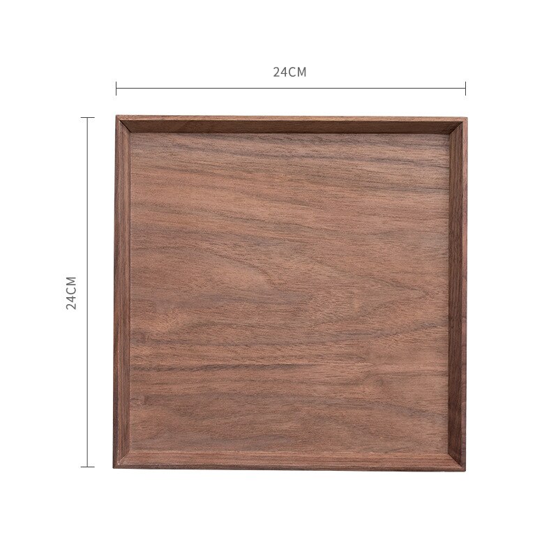 Natural Black Walnut Solid Wood Tray Rectangular Wooden Tray Japanese Tableware Household Fruit Tray Wooden Tray Tea Tray: 24X24