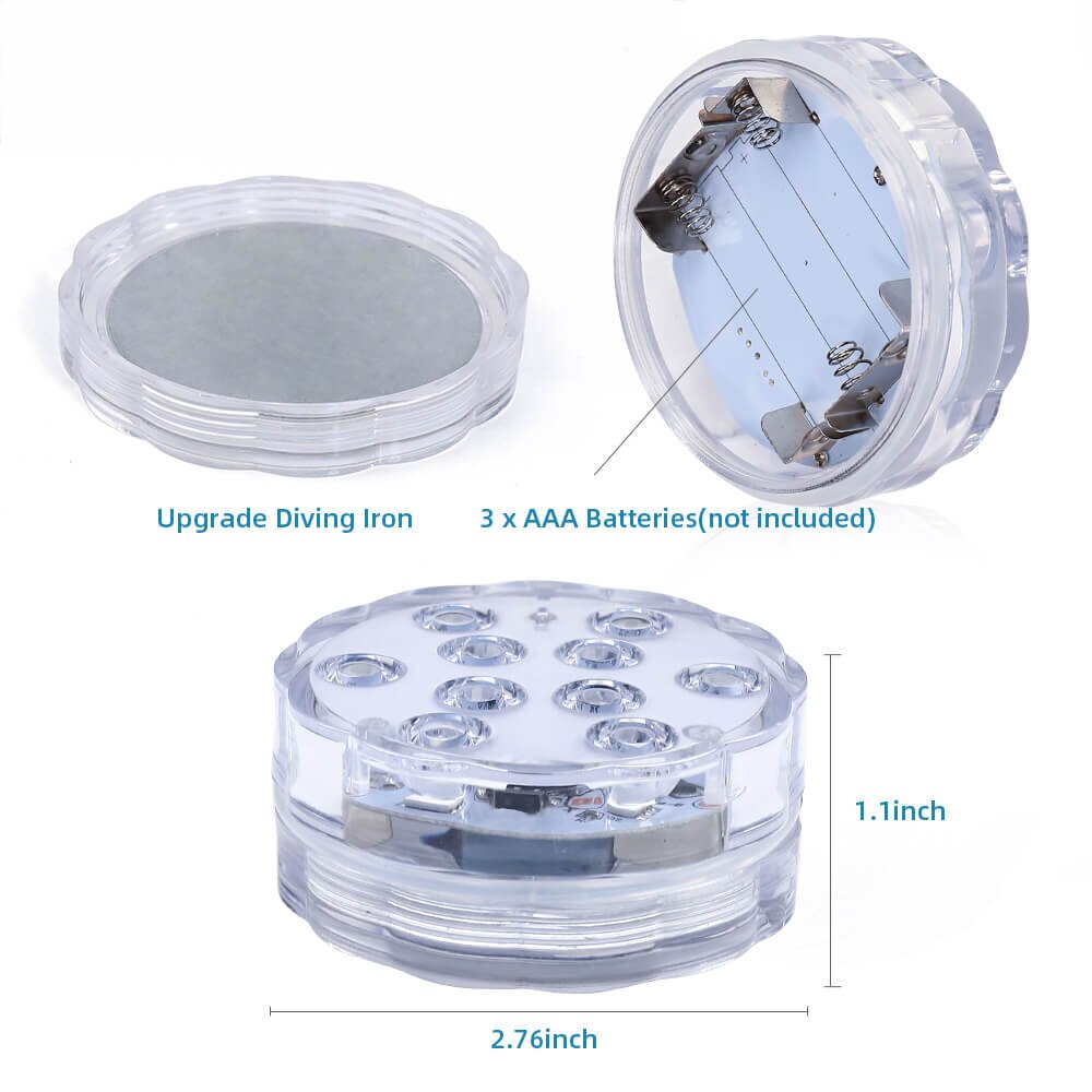 10 LEDs Waterproof Remote Controlled RGB Battery Operated Submersible Underwater Pool Lights For Outdoor Garden Party Decoration