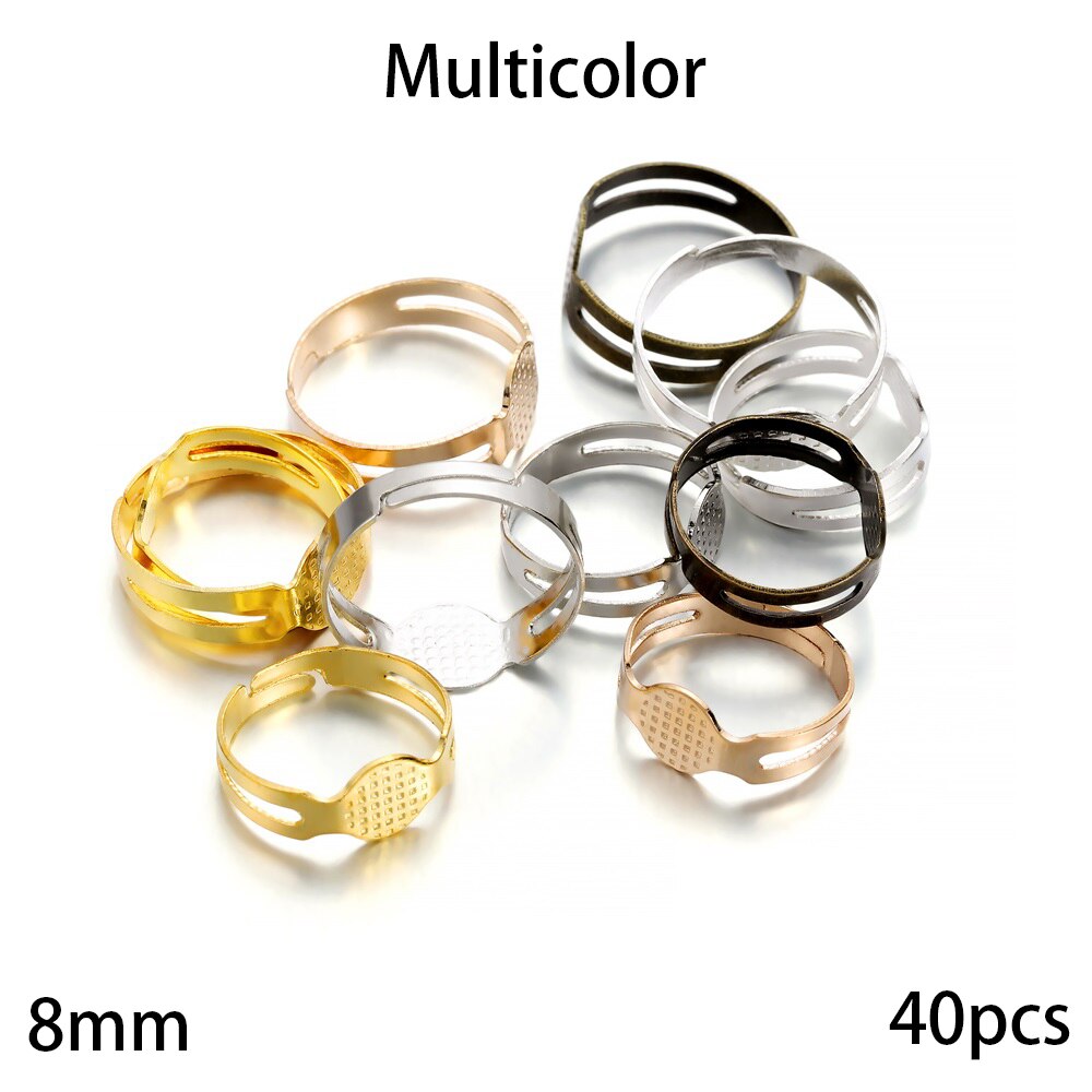 20-40 sztuk/partia 7-10mm Metal regulowany puste pierścienie ustawienie dla DIY ręcznie pierścień tworzenia biżuterii znalezienie akcesoria: 8mm Mixed