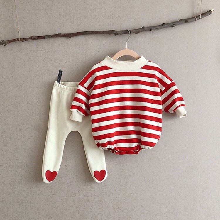 3169 Baby Winter En Lente Herfst Koreaanse Baby Kleding Peuter Jongens Meisje Gestreepte Katoenen Romper Outfits Sweatershirt