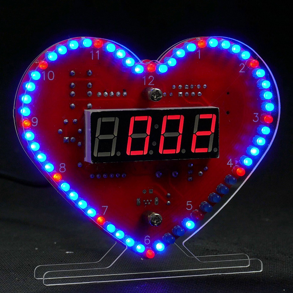 Kits de bricolaje en forma de corazón, 4 dígitos, reloj DIY con luces LED SMT SMD, Kit de práctica de soldadura, proyectos de bricolaje para aprendizaje electrónico