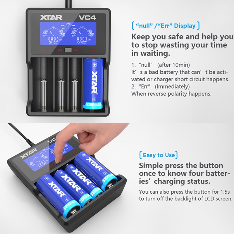 XTAR Battery Charger VC4S QC3.0 Fast Charging AA AAA Battery 20700 21700 18650 Battery Charger VC4S VS XTAR VC4 Charger