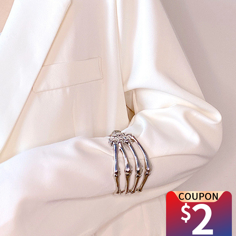 Cuban Link Kette Armband - Punk Gothic Skelett Hand - Verstellbares Manschetten Schmuck für Herren Damen
