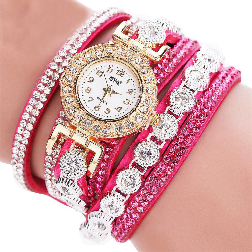 Vrouwen casual analoge quartz armbanden vrouwen strass horloge armband horloge zegarek damski vrouwen horloges reloj mujer: Felroze