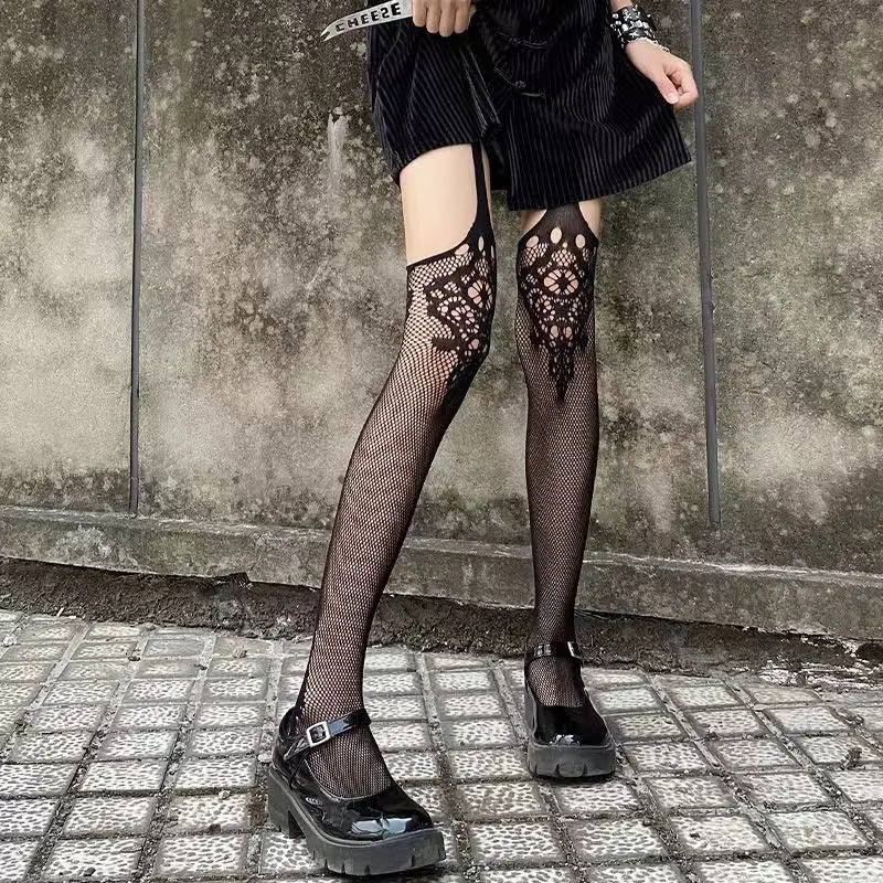 Lolita Ragazze Carino Pentacolo Stampa Collant Donne Sexy Gotico Punk Magico Stella a Cinque Punte Maglia Pesce Net Collant Calze per il Corpo: Argento