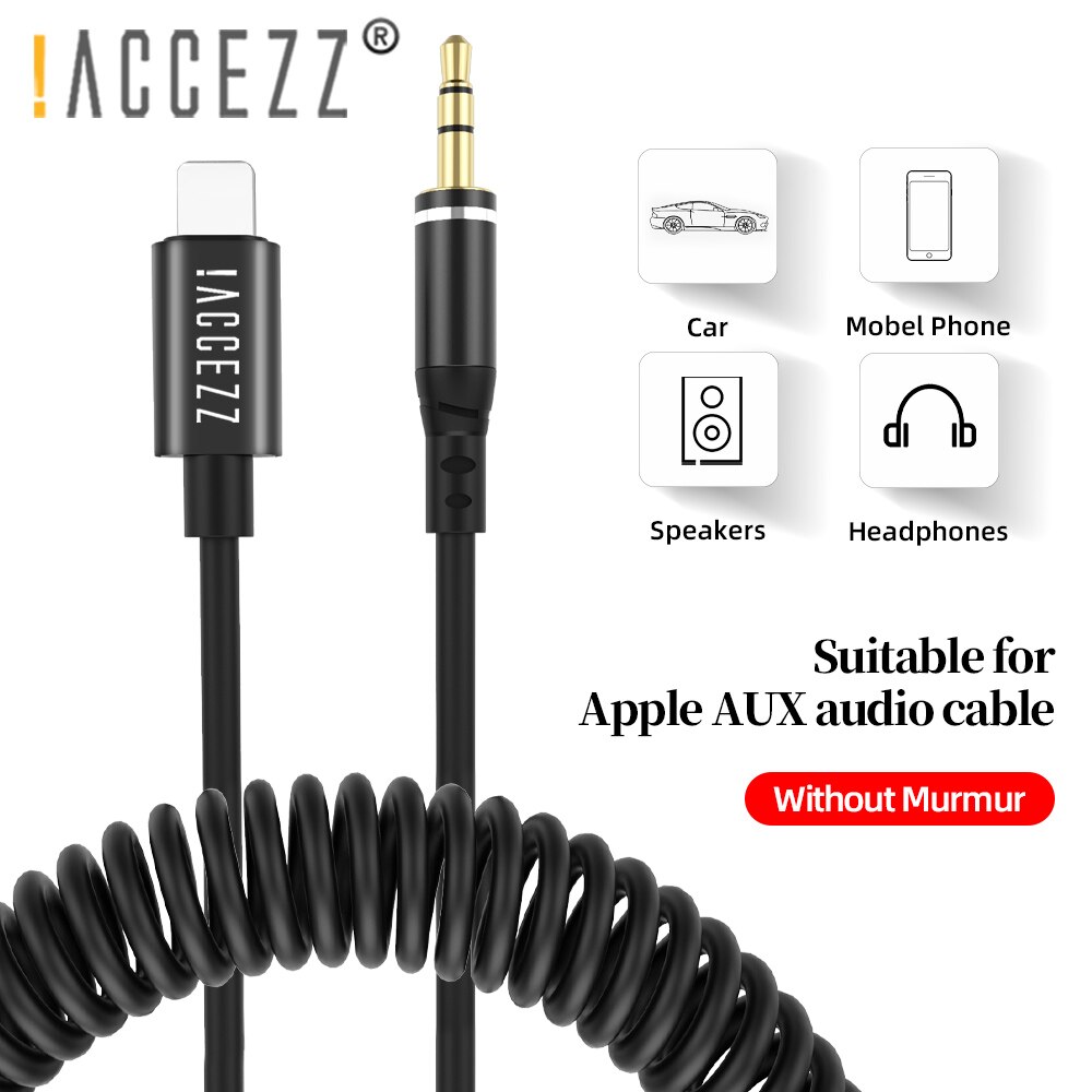 !accezz 3.5mm jack bil aux kabel 3.5 mm hane  to 8 stift för iphone 12 11 pro xs max xr teleskopfjäder ljudkabel hörlurssladd