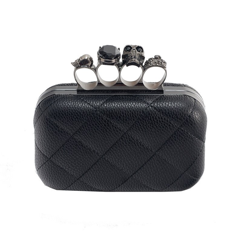 VOUS Crâne Bague Femme Sac de Soirée À Carreaux Vintage Pochette Pour Femme Sac Dames Sacs de Messager Mini Noir De Luxe Embrayages Sac À Main