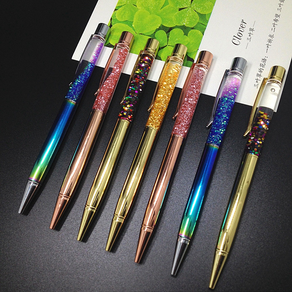 Ball Pen 1.0mm Luxury Ballpoint Flow Oil Crystal Gold Foil Metal Copper Colorful High-grade Gold Powder Quicksand pen
