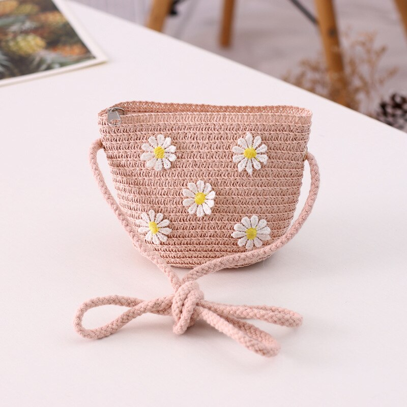Zomer Meisje Strooien Hoed Tas Set Zon Cap Outdoor Kids Ademend Strand Hoeden Chrysant Zoete Prinses Seaside Panama Hoed
