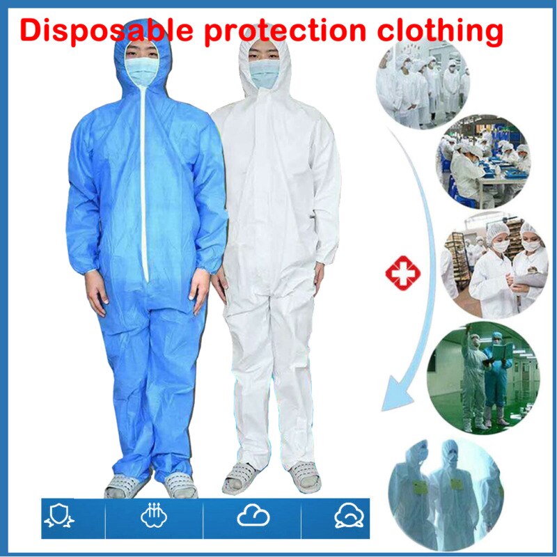 Nyeste anti-dug beskytte virus vaskbart hazmat dragt anti-virus beskyttelse tøj sikkerhedsoverall blå hvid