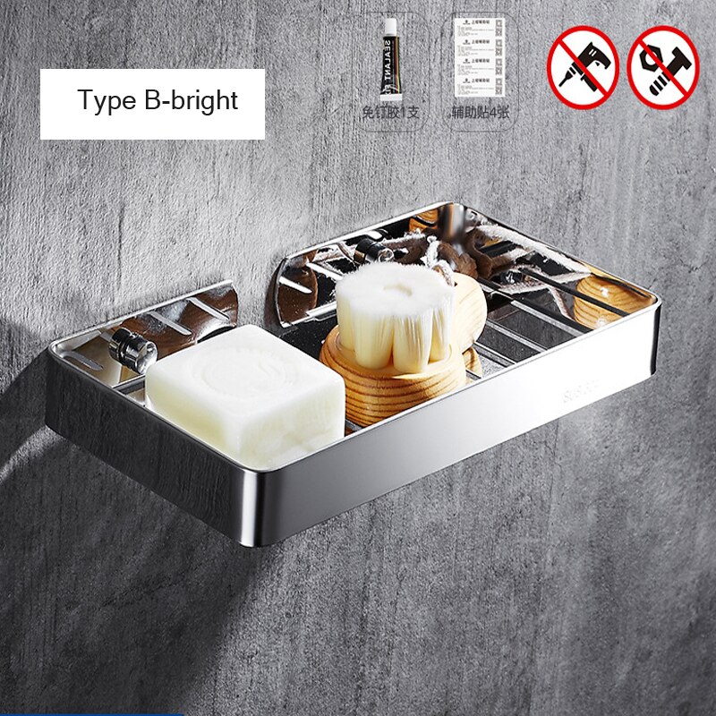 Bathroom Shower Soap Dish Storage Stainless Steel Holder Matal Soap Holder Bathroom Container Organizers: TypeB-bright