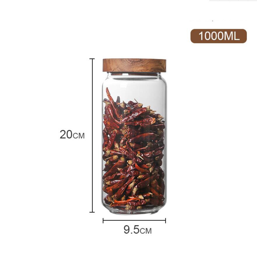 Matglass med trelokk oppbevaring kjøkken matte krydder krydder blomst te frokostblanding lufttette glasskrukker forseglet beholder: 1000ml