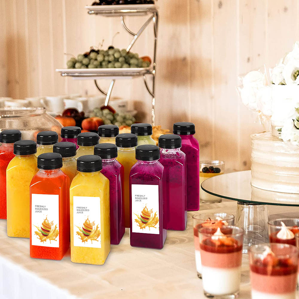 12/24 stk tomme plastjuiceflasker med kork, gjenbrukbare vannflasker klare drikkebeholdere for juice, melk, smoothie, drikker