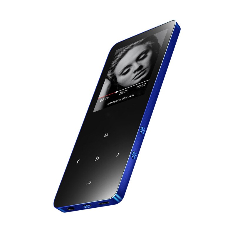 Lecteur MP4 Bluetooth avec lecteur Mp4 en métal média Portable Slim baladeur 8 GB avec touches tactiles écran 1.8 pouces Radio Fm vidéo Mp4: Bleu