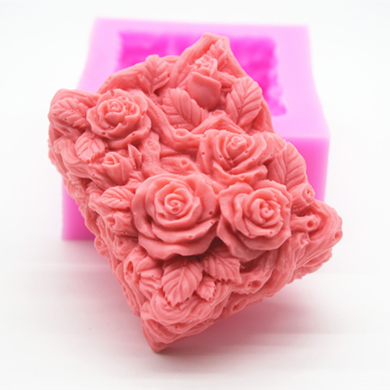 3D Rose Rechthoek Zeep Siliconen Mal kant bloem cakevorm Handgemaakte Zeep Maken mould