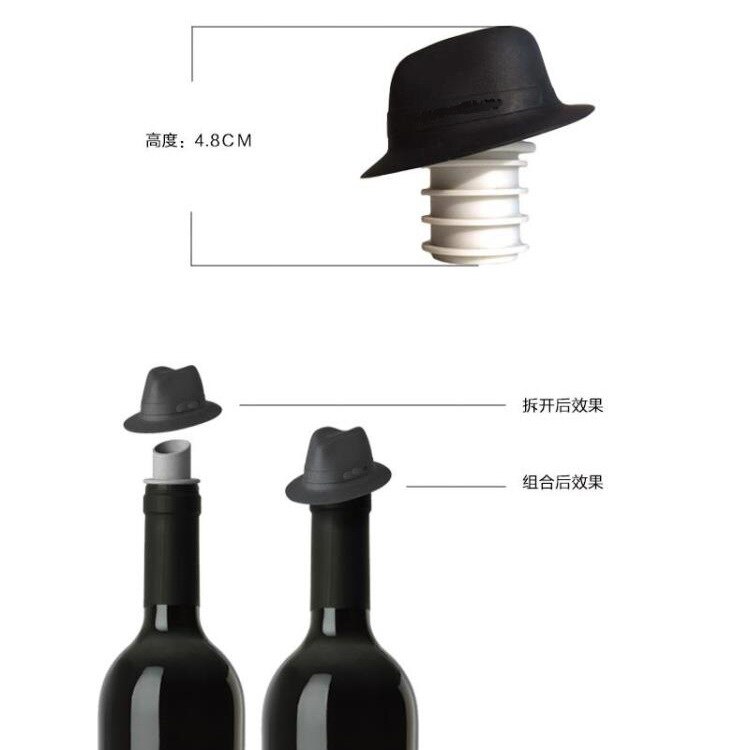 Siliconen Vacuüm Rode Wijn Fles Stopper Stop Sealer Wijn Kurk Plug Jackson Black Top Hat Cowboy Cap Bar Bar Gereedschap lekvrije