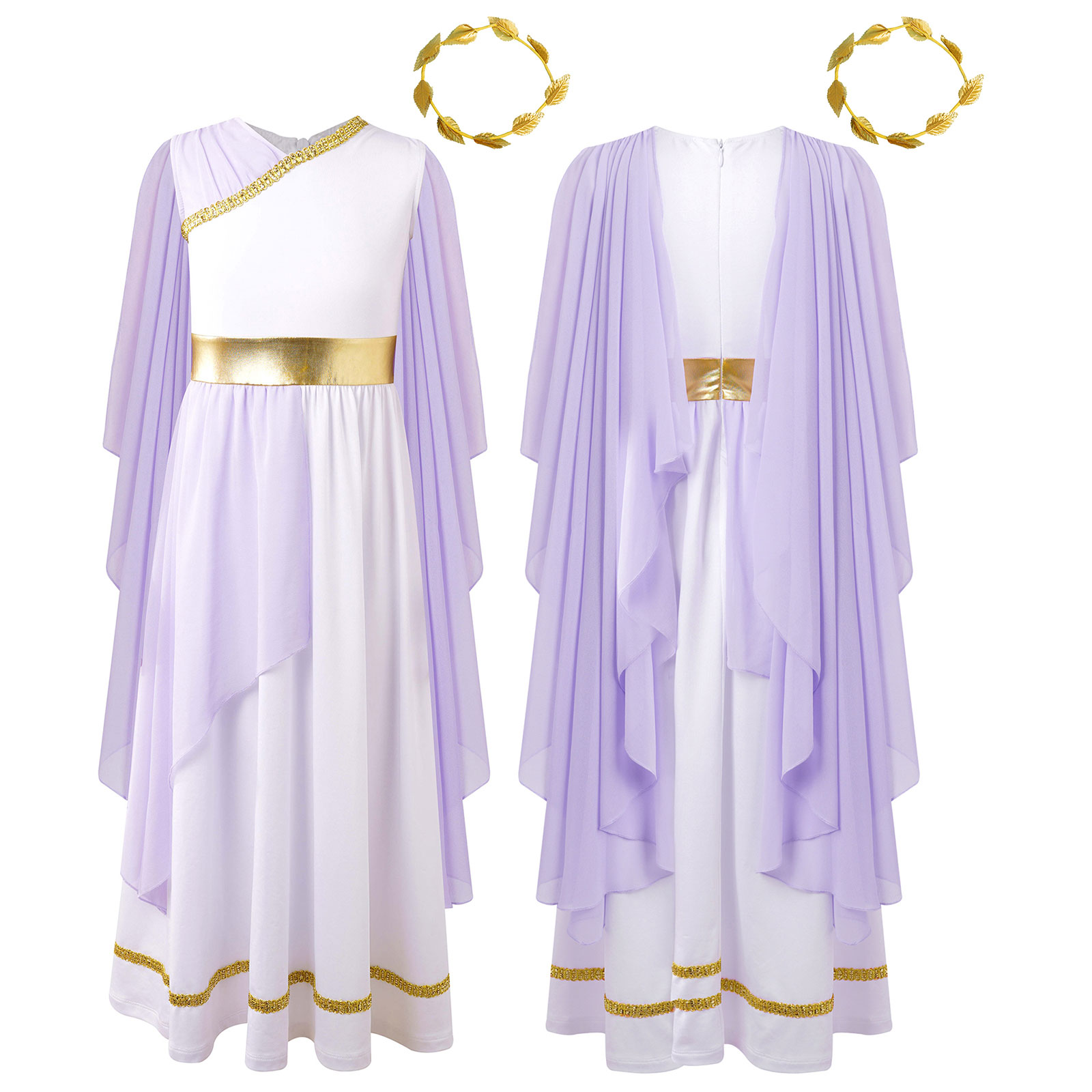 Athena-kostume til piger, græsk prinsessekjole, oldgræsk romersk toga med laurbærblad, hovedbeklædning, halloween, karneval, cosplay-sæt
