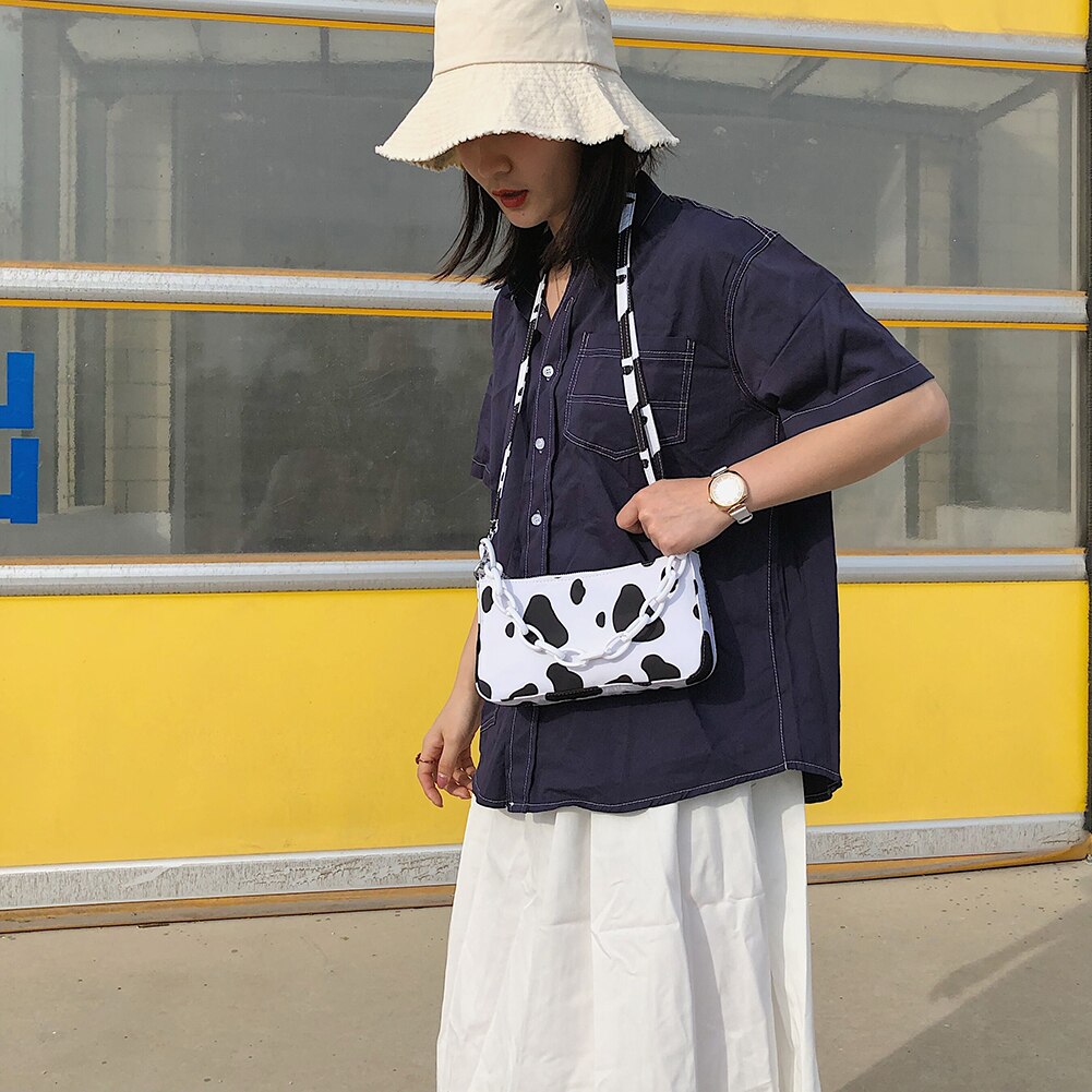 Oxford femmes sacs à bandoulière pochette de messager vache tache chaîne sac à main sac à main