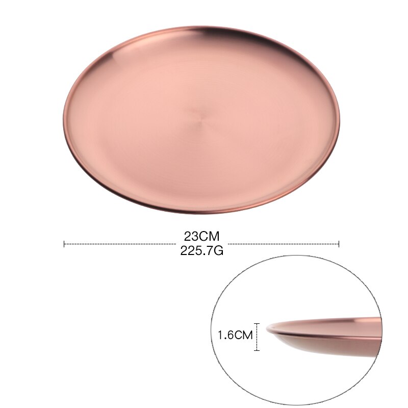 4Colors Stainless Steel Tableware Dinner Plate Food Container Salad Dessert Fruit Services Dish Western Steak Round Dessert Tray: 1rose gold