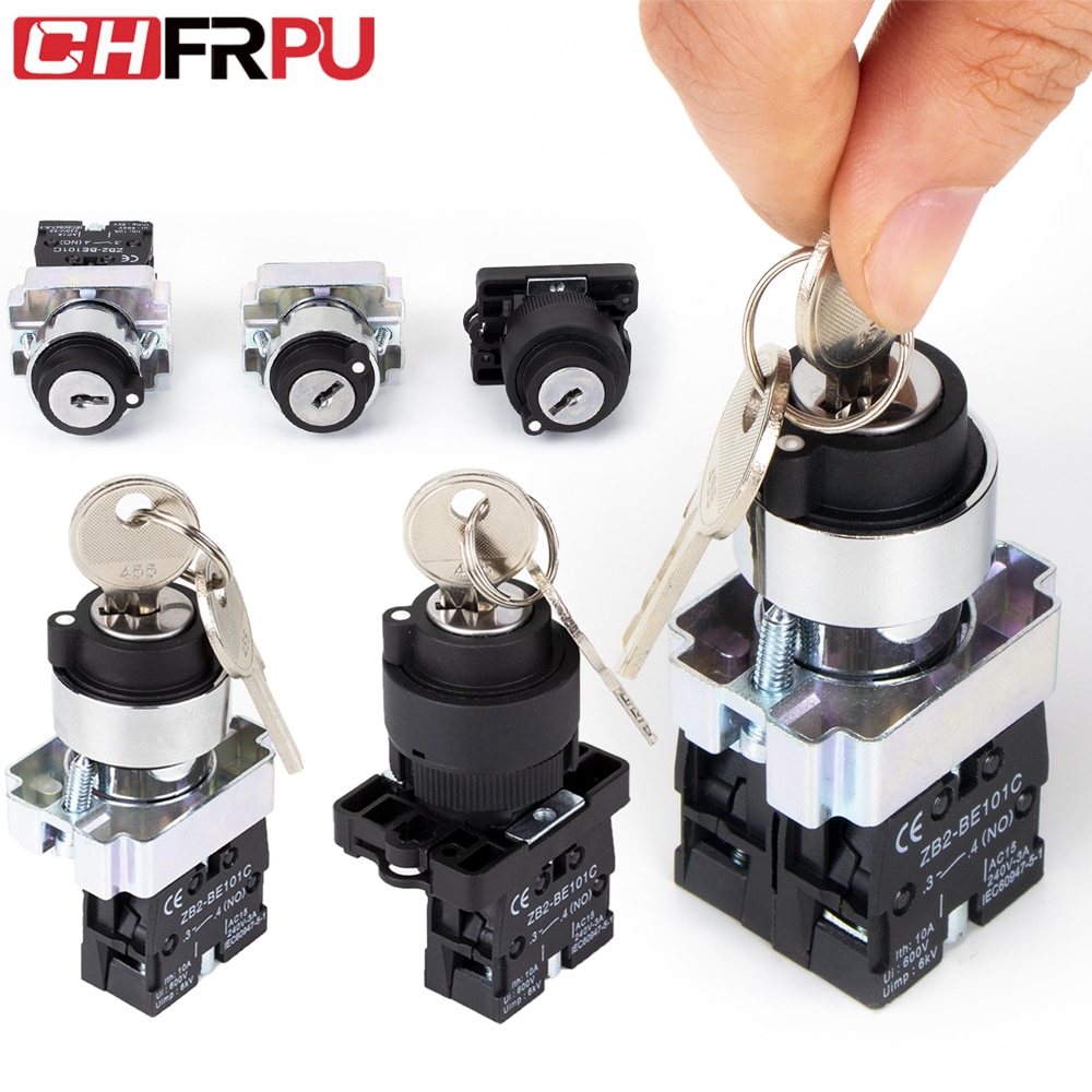 1pc XB2 Panel Mounted Key Rotary Start Locking or Self reset Pushbutton Switch 2Positions/3Positions XB2-BG 22mm