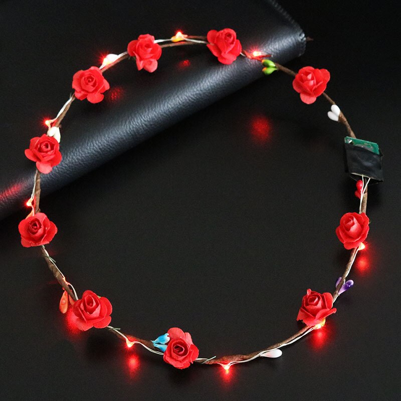 Flashing LED Glow Flower Crown Headbands toys Wedding Xmas Party Women Girls LED Light Up Flower Sweet Princess Wreath Garland: Red