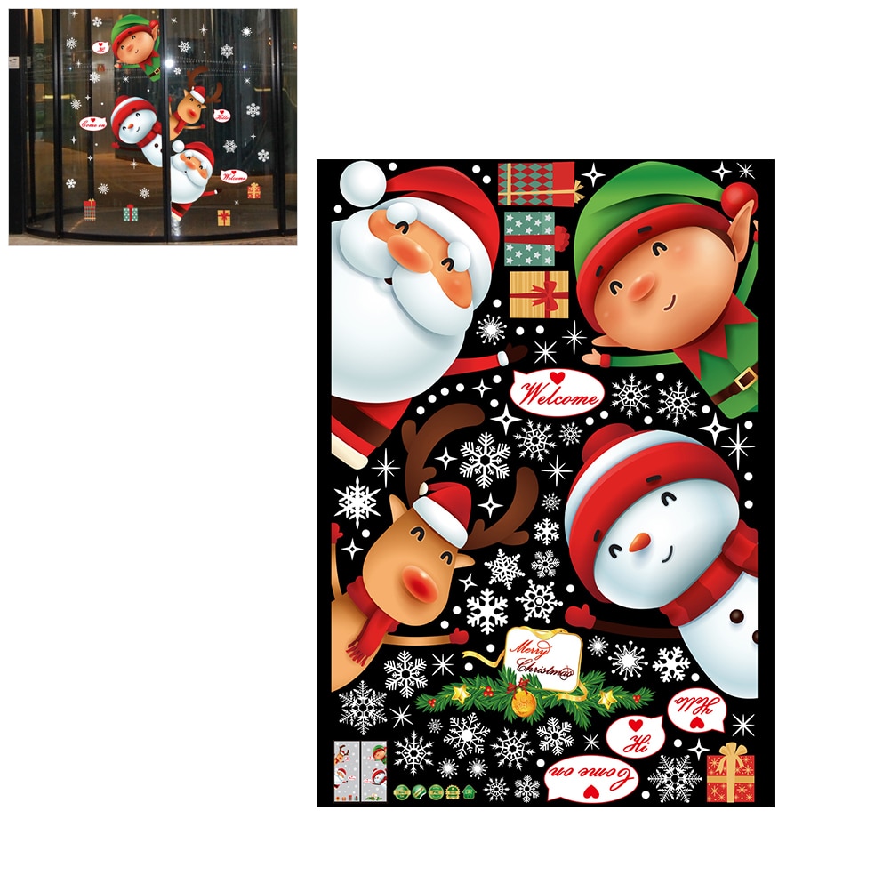 Jul vindue klæber mærkater jul genanvendeligt klæbemiddel pvc klistermærke til jul vinter dekorationer vindue klamrer klistermærker: Default Title