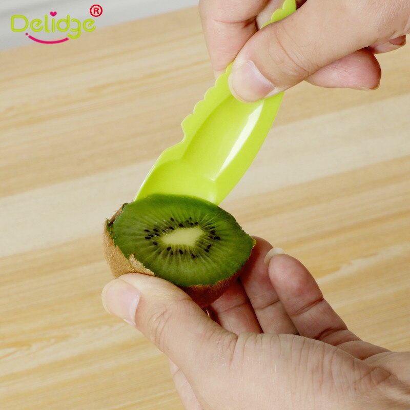 Delidge 3 stks/set 2 in 1 Kiwi Lepel Plastic Snoep Kleur Kiwi Graven Lepel Scoop Fruit Mes Slicer Peeler Cutter met Gat